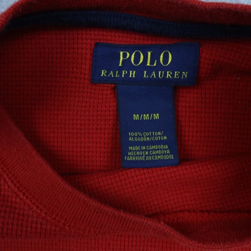 Polo Ralph Lauren Shirt Mens Medium Thermal Waffle‎ Knit Pony Red Long Sleeve